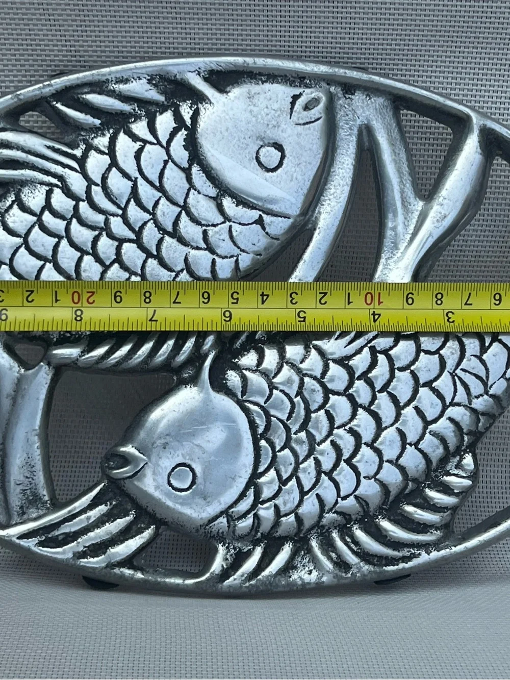 Silver Metal Koi Fish Trivet Hot Plate Coastal Kitchen Decor 11”